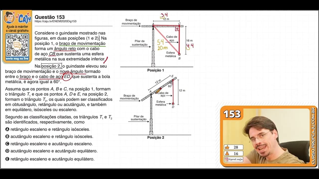 Thumbnail: [ENEM 2020 DIG] 153 📘 GEOMETRIA PLANA Considere o guindaste mostrado nas figuras, em duas posições