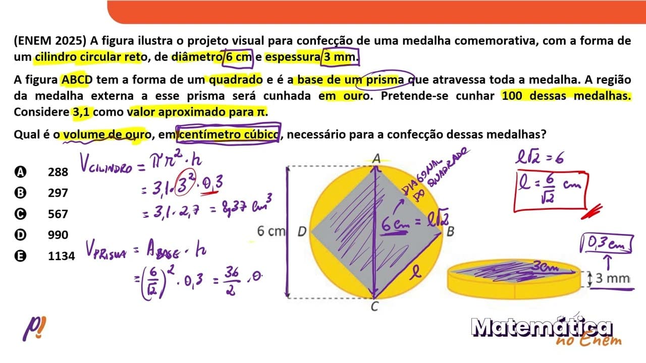 Thumbnail: ENEM 2025 - A figura ilustra o projeto visual para confecção de uma medalha... | PasseiMed!