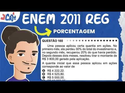 Thumbnail da aula: [ENEM 2011] 160 📘 PORCENTAGEM Uma pessoa aplicou certa quantia em ações. No primeiro mês, ela perdeu