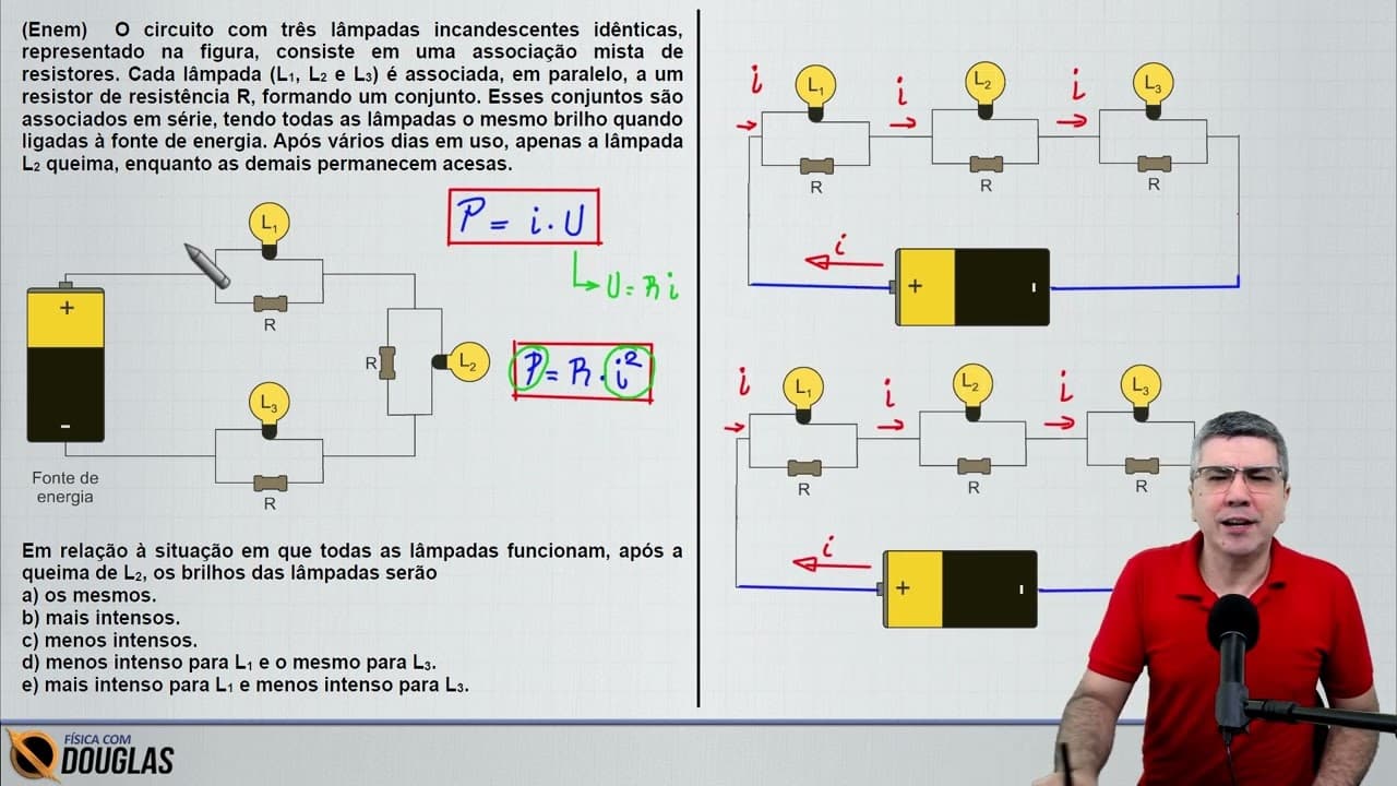 Thumbnail: ENEM 2023  O circuito com três lâmpadas incandescentes idênticas