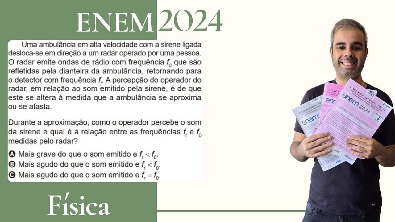Thumbnail: ENEM 2024 - Uma ambulância em alta velocidade com a sirene ligada desloca-se em direção a um radar