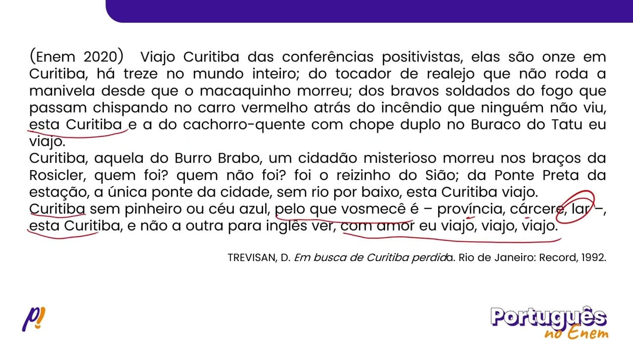 Thumbnail: ENEM 2020 -  INTERPRETAÇÃO E INFERÊNCIA DE TEXTOS | Viajo Curitiba das conferências positivistas...