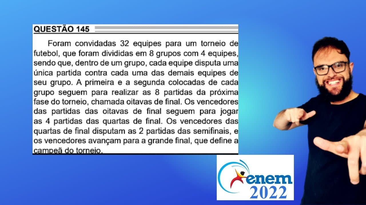 Thumbnail: Questão enem 2022 Copa do Mundo - Foram convidadas 32 equipes para um torneio #enem #copa