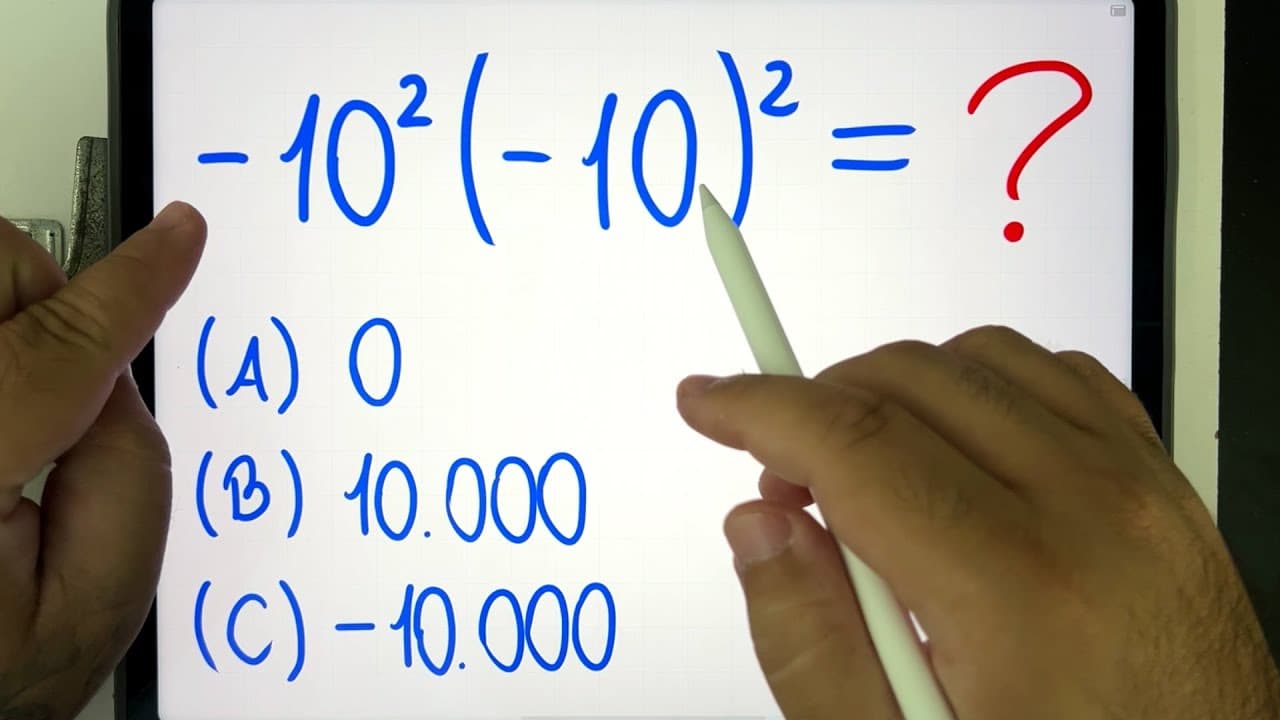 Thumbnail: 😱 Pleno 2022 e as pessoas ainda ERRAM essa expressão numérica: -10²(-10)² = ???