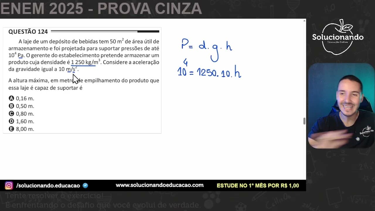 Thumbnail: ENEM 2025 - A laje de um depósito de bebidas tem 50 m2 de área útil de armazenamento e foi projetada