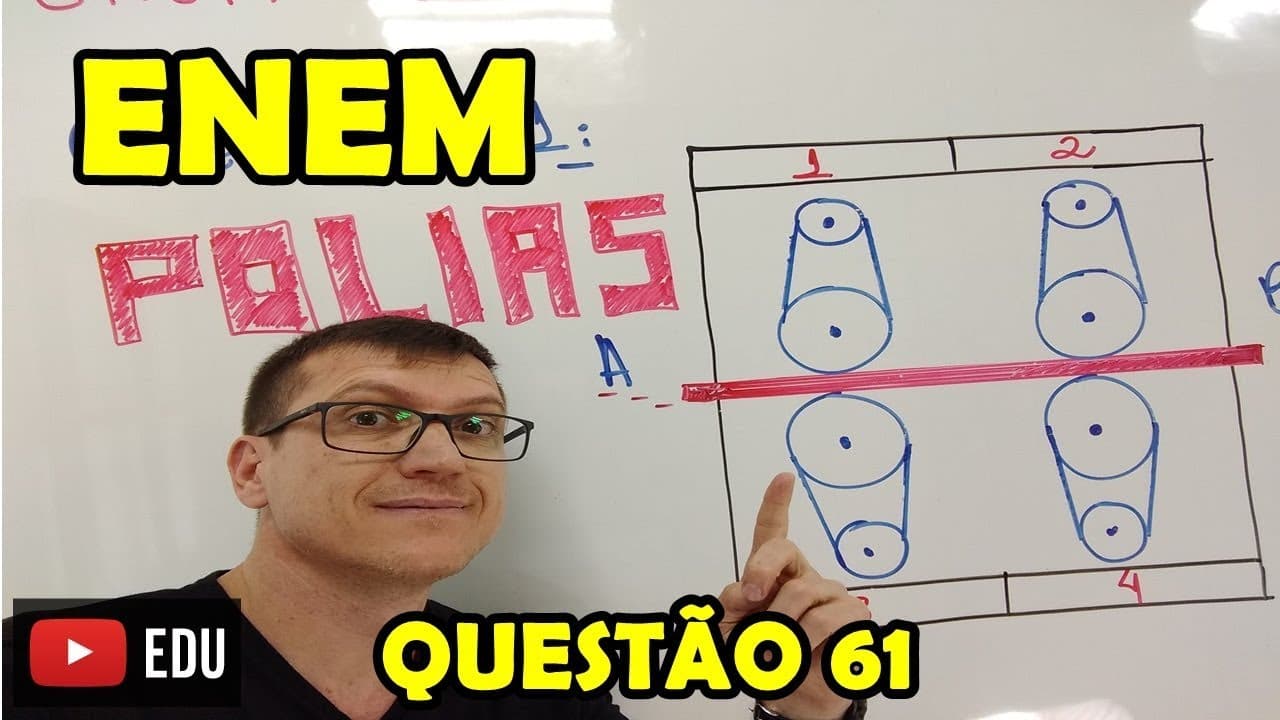 Thumbnail: ENEM - FÍSICA - QUESTÃO 61 - Prof Boaro - POLIAS em transmissão de movimento circular.