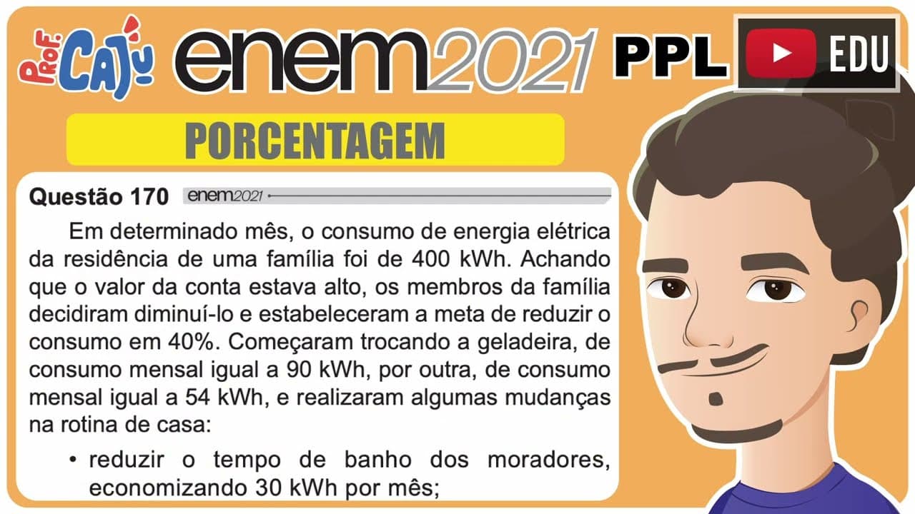Thumbnail: [ENEM 2021 PPL] 170 📘 PORCENTAGEM Em determinado mês, o consumo de energia elétrica da residência de