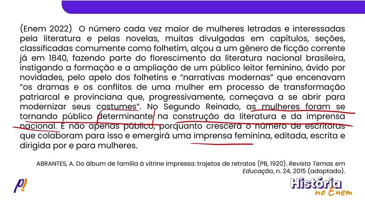 Thumbnail: ENEM 2022 - BRASIL IMPERIAL | O número cada vez maior de mulheres letradas e interessadas...