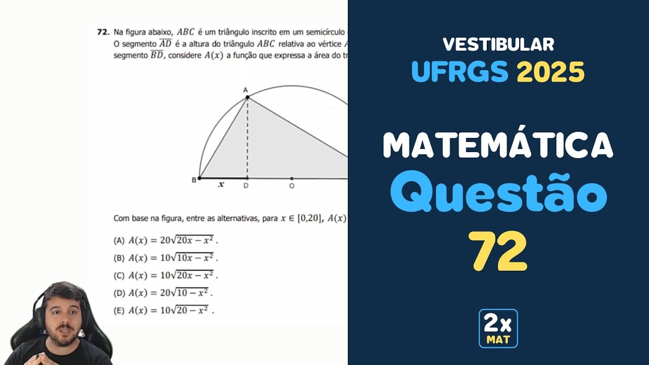 Thumbnail: Resolução Matemática UFRGS 2025 - Questão 72 | Matemática em Dobro