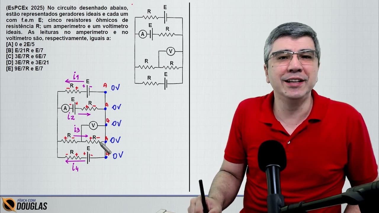 Thumbnail: (EsPCEx 2025) No circuito desenhado abaixo, estão representados geradores ideais e cada um com