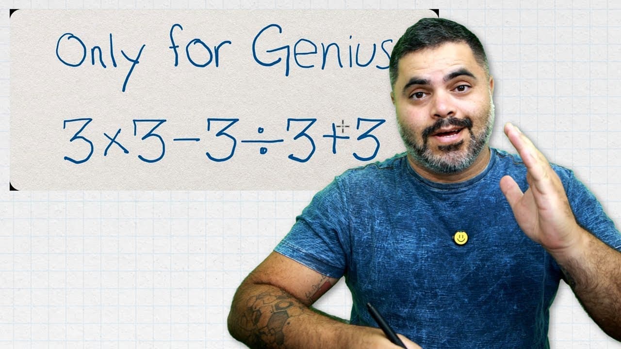 Thumbnail: 3×3-3÷3+3 = ? 😱 Um CEO fez essa PERGUNTA numa ENTREVISTA DE EMPREGO! Você Consegue Resolver?
