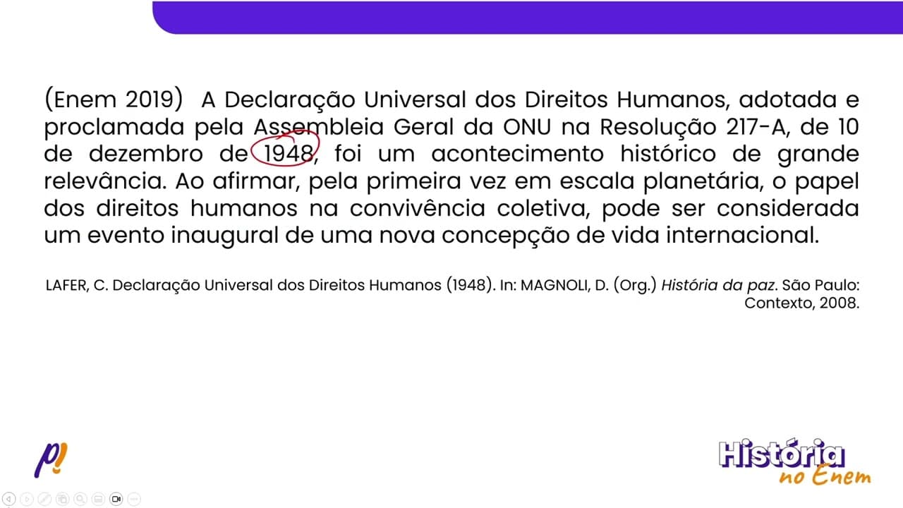Thumbnail: ENEM 2019 - IDADE CONTEMPORÂNEA: TOTALITARISMOS E O MUNDO BIPOLAR | A Declaração Universal dos...