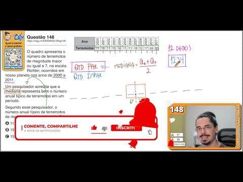 Thumbnail da aula: [ENEM 2021] 148 📘 MEDIANA O quadro apresenta o número de terremotos de magnitude maior ou igual a 7,