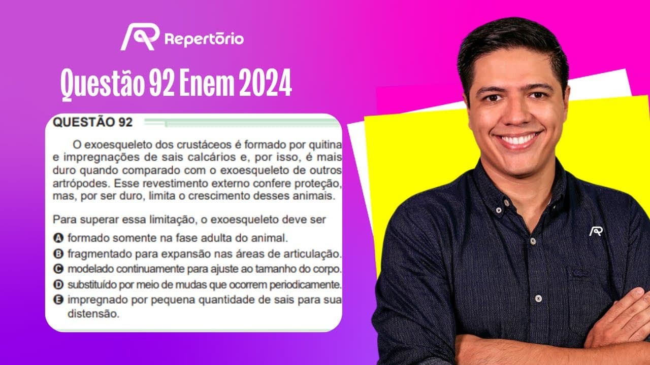Thumbnail: [ENEM 2024] Questão 92: O exoesqueleto dos crustáceos é formado por quitina...