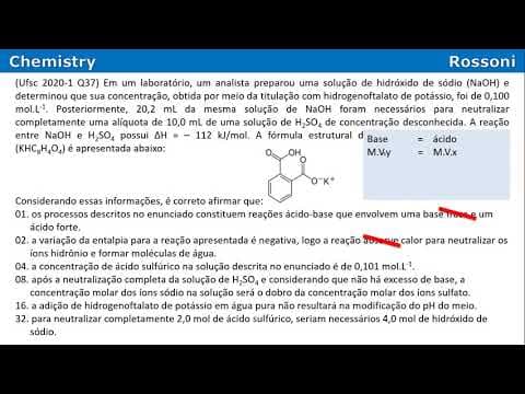 Thumbnail da aula: UFSC 2020-1 Questão 37 - Soluções - Titulação - Neutralização