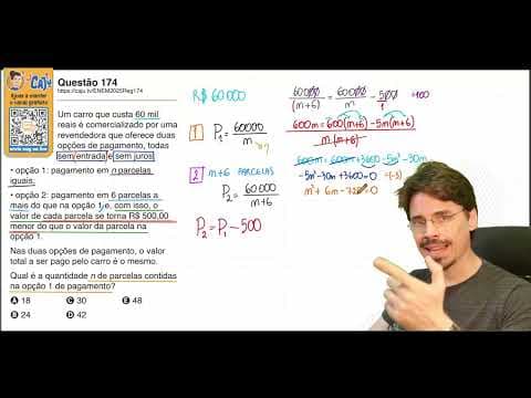 Thumbnail da aula: [ENEM 2025] 174 📘 EQUAÇÃO DO 2º GRAU Um carro que custa 60 mil reais é comercializado por uma