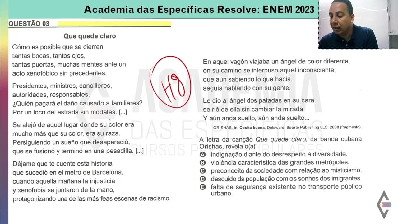 Thumbnail: Resolução ENEM 2023 Caderno Amarelo Questão 03 Espanhol - Gabarito A