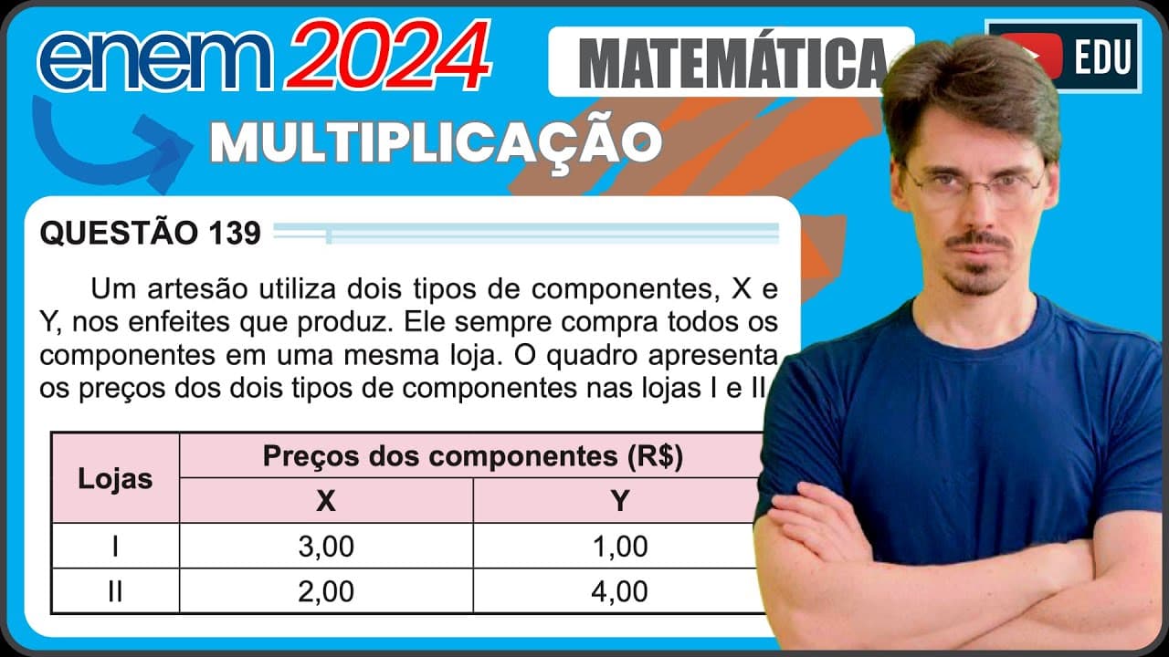 Thumbnail: [ENEM 2024] 139 📘 MULTIPLICAÇÃO Um artesão utiliza dois tipos de componentes, X e Y, nos enfeites