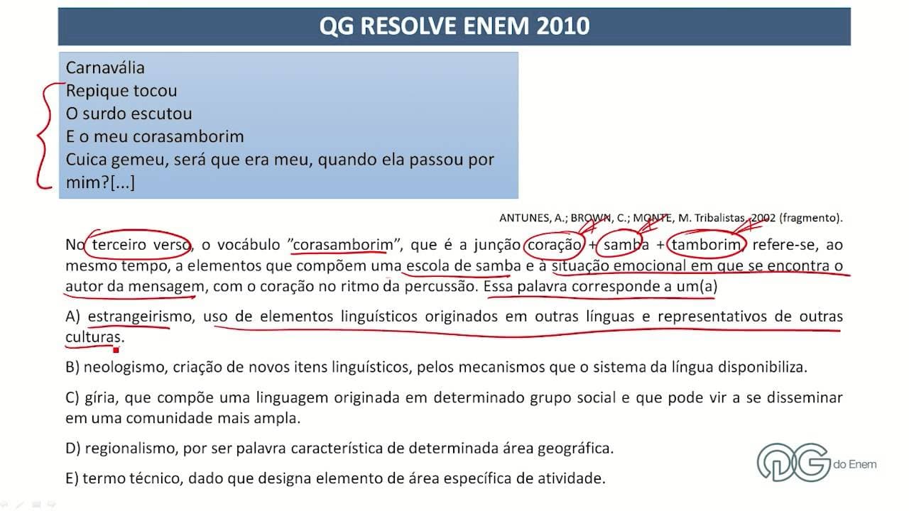 Thumbnail: Português - Análise de letra de música - Substantivos formando neologismo - ENEM