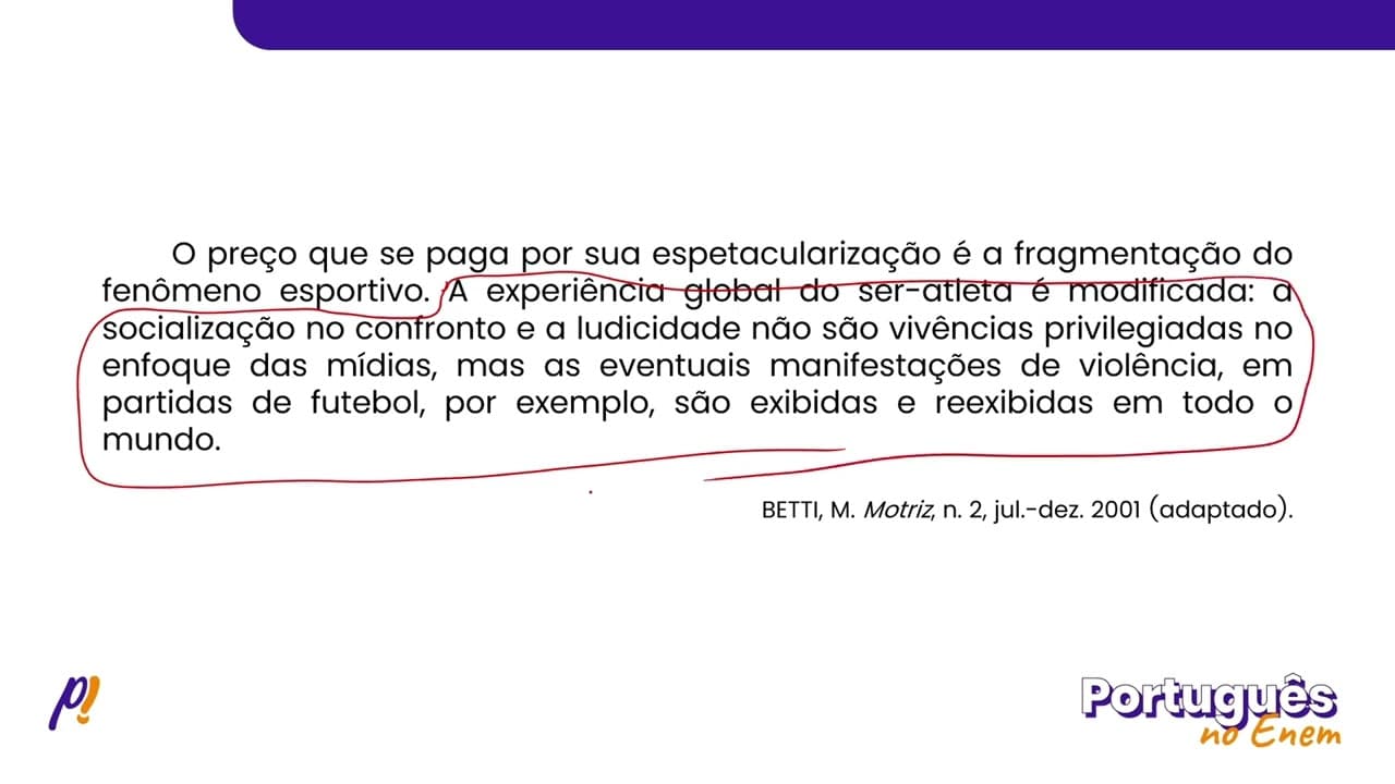 Thumbnail: ENEM 2019 - INTERPRETAÇÃO E INFERÊNCIA DE TEXTOS | Mídias: aliadas ou inimigas da educação física...