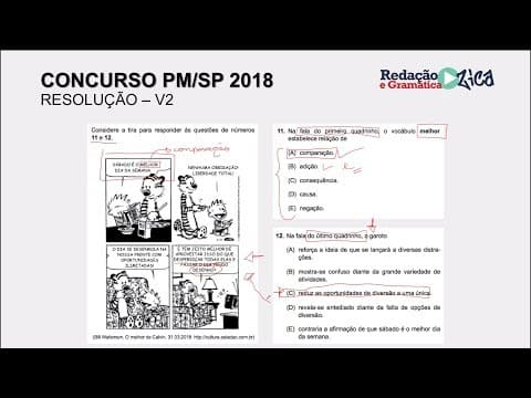 Thumbnail da aula: PROVA PM: RESOLUÇÃO COMENTADA - Parte 3 - PM/SP 2018  - Profa. Pamba