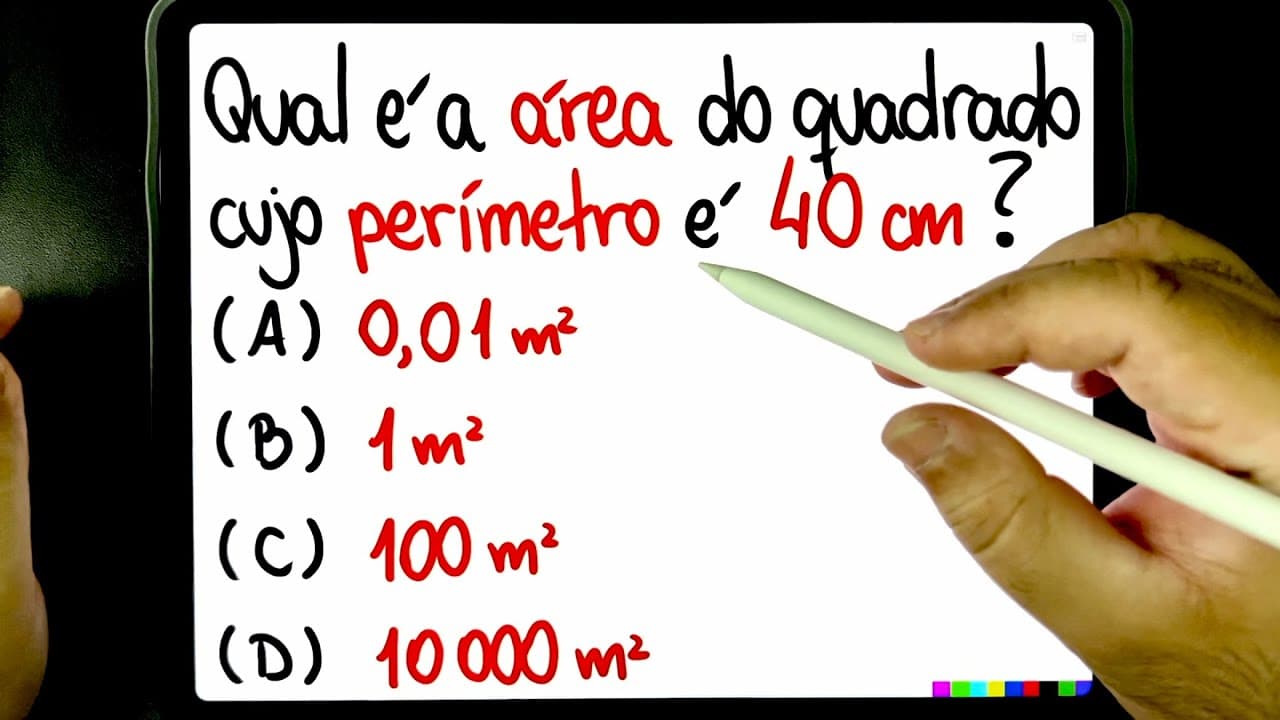 Thumbnail: 🔥 Olha o que EU FIZ para CALCULAR A ÁREA de um QUADRADO e TRANSFORMAR de CENTÍMETROS para METROS!