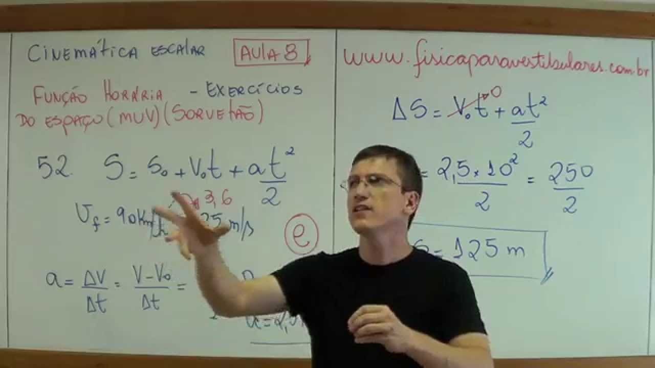 Thumbnail: Movimento Uniformemente Variado II - Cinemática - Aula 8 - EXERCÍCIO RESOLVIDO - Prof. Marcelo Boaro