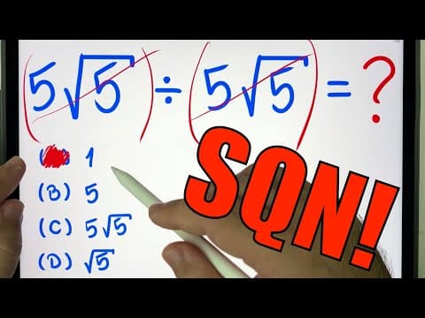 Thumbnail da aula: 🤯 5√5 ÷ 5√5 = ??? Expressão numérica com multiplicação, divisão e raiz quadrada | Você consegue?