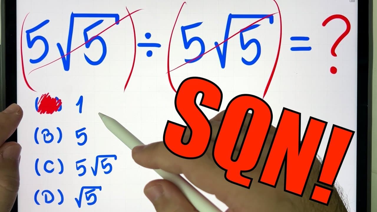 Thumbnail: 🤯 5√5 ÷ 5√5 = ??? Expressão numérica com multiplicação, divisão e raiz quadrada | Você consegue?
