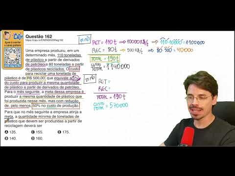 Thumbnail da aula: [ENEM 2025] 162 📘 PORCENTAGEM Uma empresa produziu, em um determinado mês, 110 toneladas de plástico