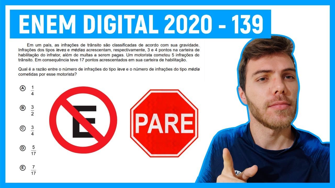 Thumbnail: 🛑Questão 139 Enem DIGITAL 2020 - SISTEMA DE EQUAÇÃO - Em um país, as infrações de trânsito...