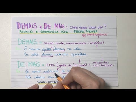 Thumbnail da aula: DEMAIS x DE MAIS: QUAL A DIFERENÇA? "DE MAIS" EXISTE? - Profa. Pamba