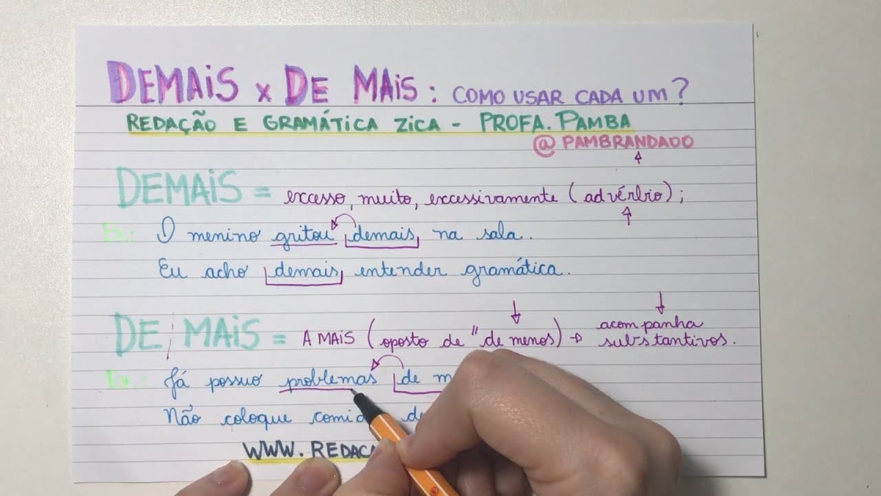 Thumbnail: DEMAIS x DE MAIS: QUAL A DIFERENÇA? "DE MAIS" EXISTE? - Profa. Pamba