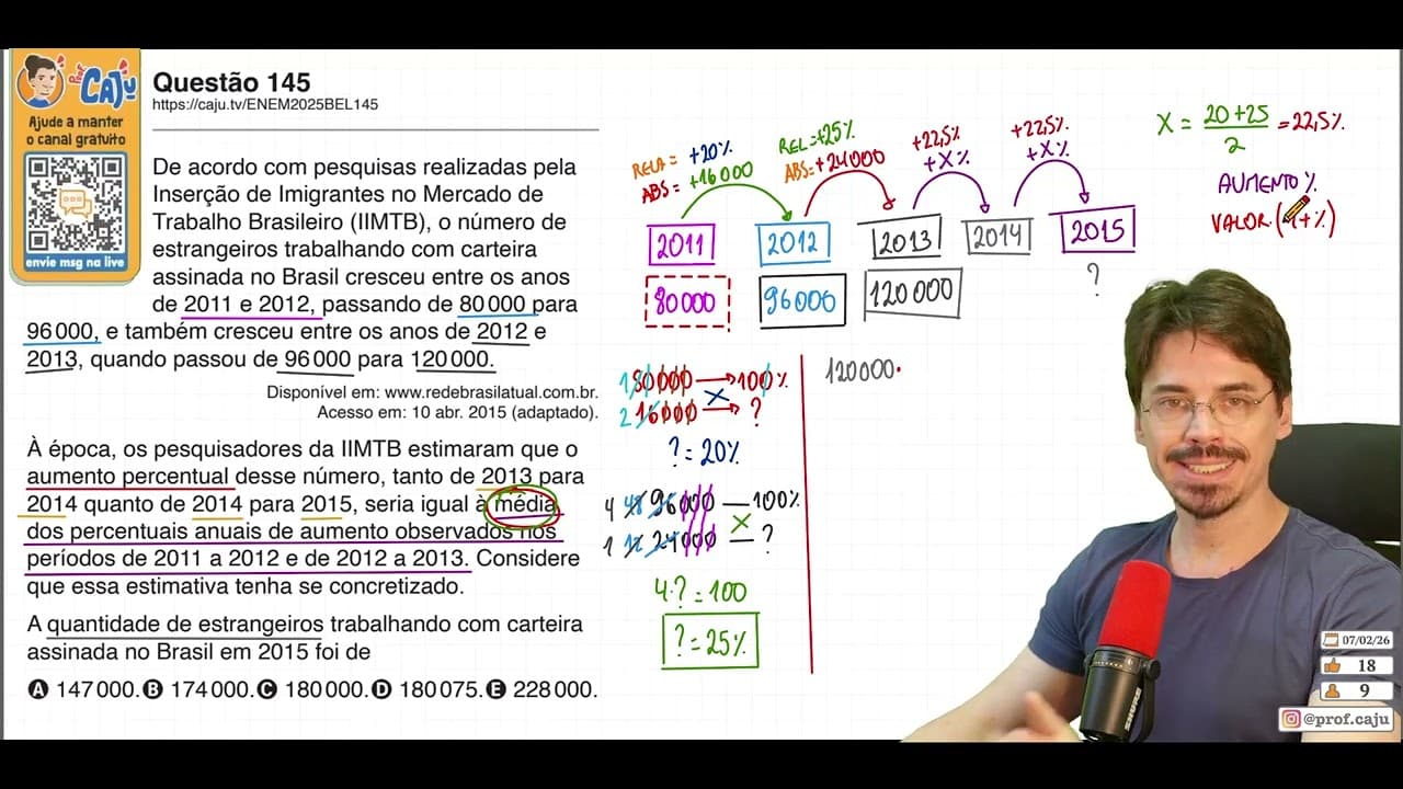 Thumbnail: [ENEM 2025 Belém] 145 📘 PORCENTAGEM De acordo com pesquisas realizadas pela Inserção de Imigrantes