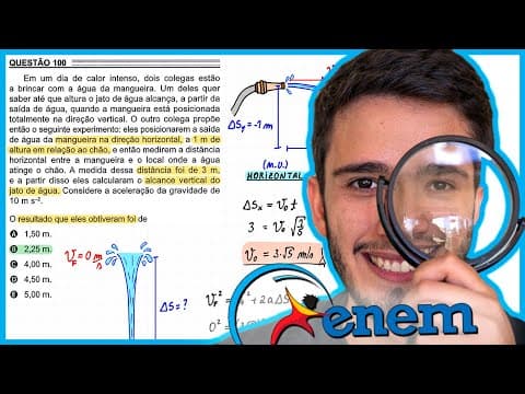 Thumbnail da aula: ENEM 2022 - On a very hot day, two classmates are playing with water from a hose. One of them