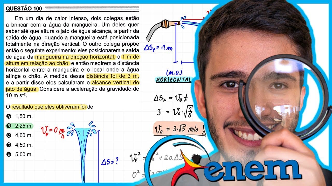 Thumbnail: ENEM 2022 - On a very hot day, two classmates are playing with water from a hose. One of them