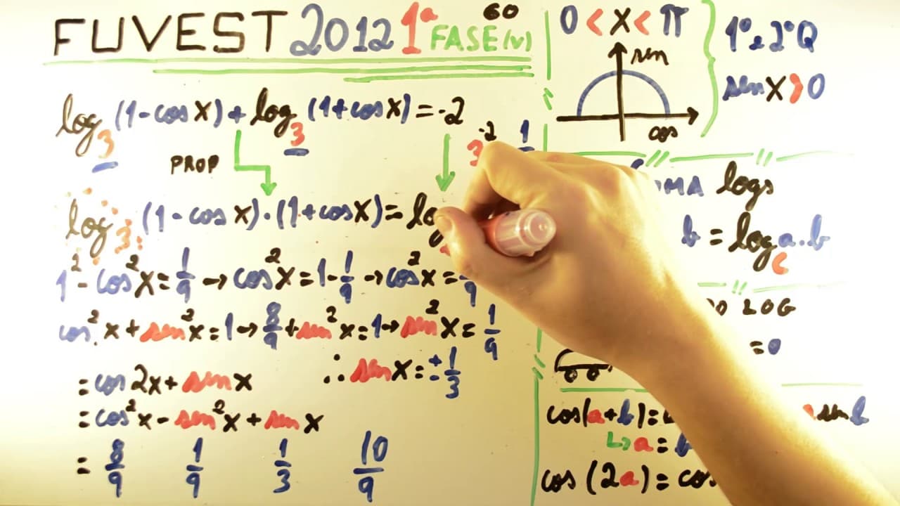 Thumbnail: FUVEST 2012 - Matemática 60 - Equação Logarítmica e Trigonométrica - 1ª fase Prova V - Aulas A+