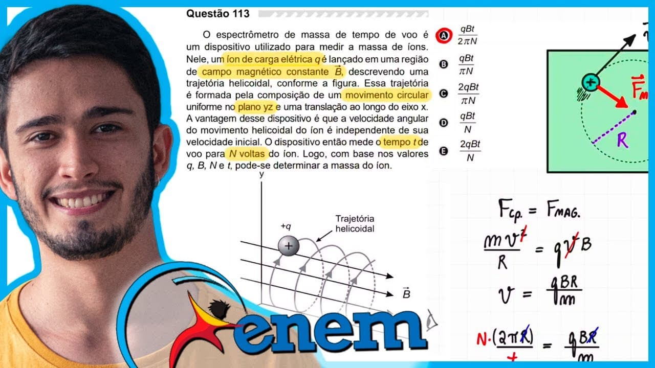 Thumbnail: ENEM 2019 - O espectrômetro de massa de tempo de voo é um dispositivo utilizado para medir a massa d