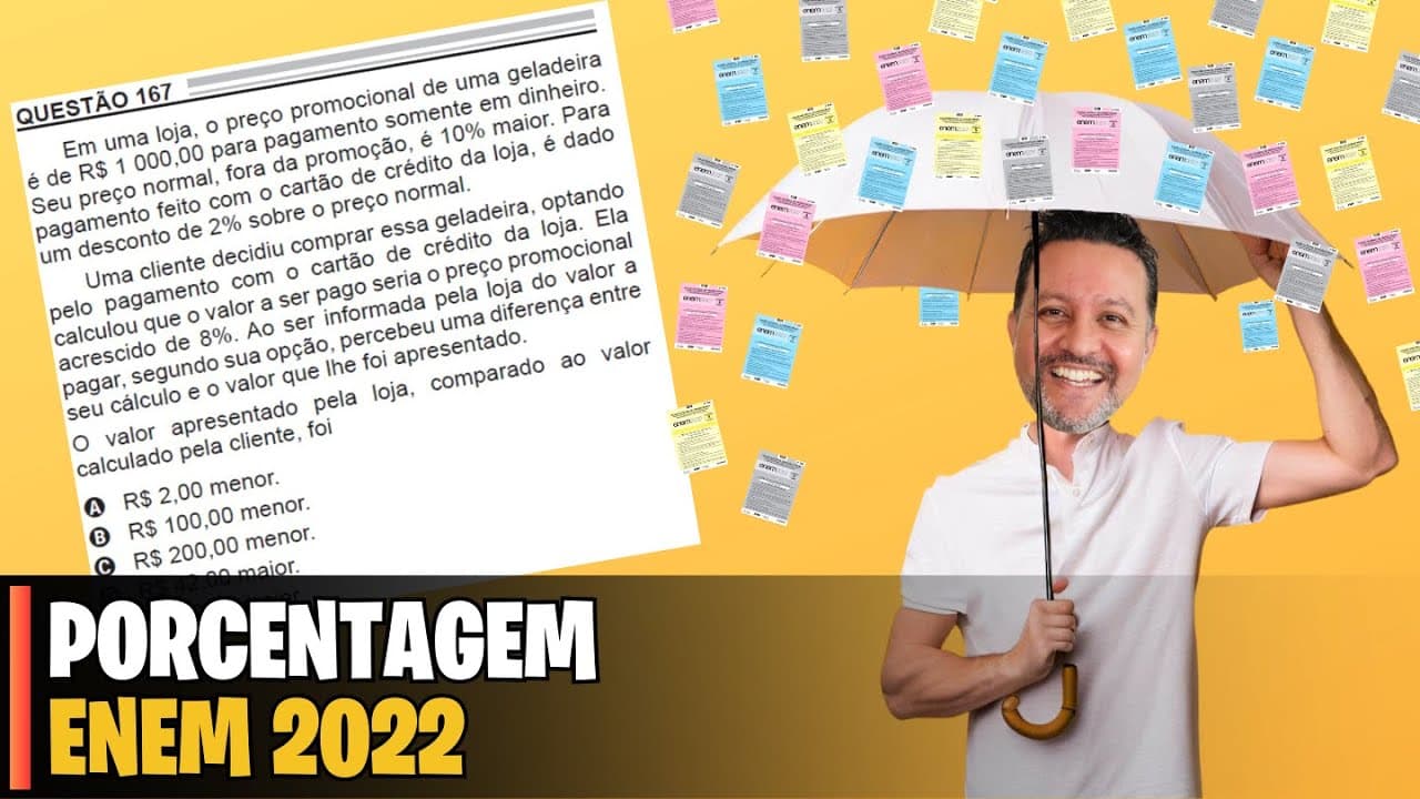 Thumbnail: ENEM 2022 | MATEMÁTICA - 167 Em uma loja, o preço promocional de uma geladeira é de R$ 1 000,00 para