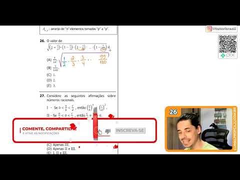 Thumbnail da aula: [UFRGS 2020] 26 - O valor de √(1-½). (1-⅓).(1-¼)....(1-¹⁄₁₀₀) é