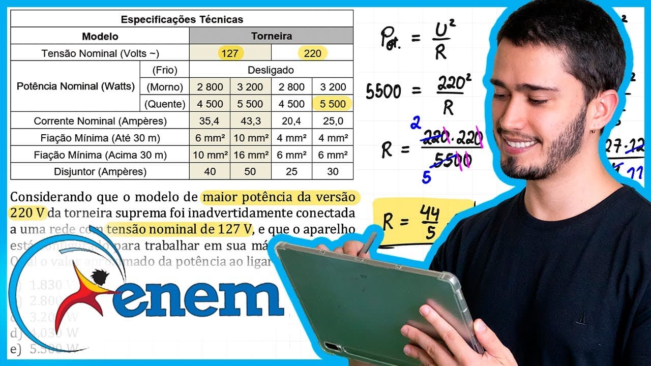 Thumbnail: ENEM 2010 - Observe a tabela seguinte. Ela traz especificações técnicas constantes no manual de inst