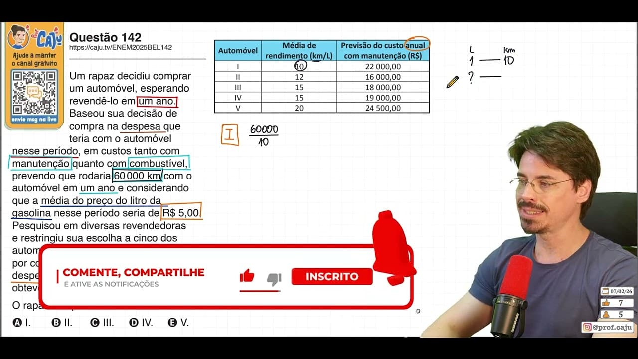 Thumbnail: [ENEM 2025 Belém] 142 📘 DIVISÃO Um rapaz decidiu comprar um automóvel, esperando revendê-lo em um