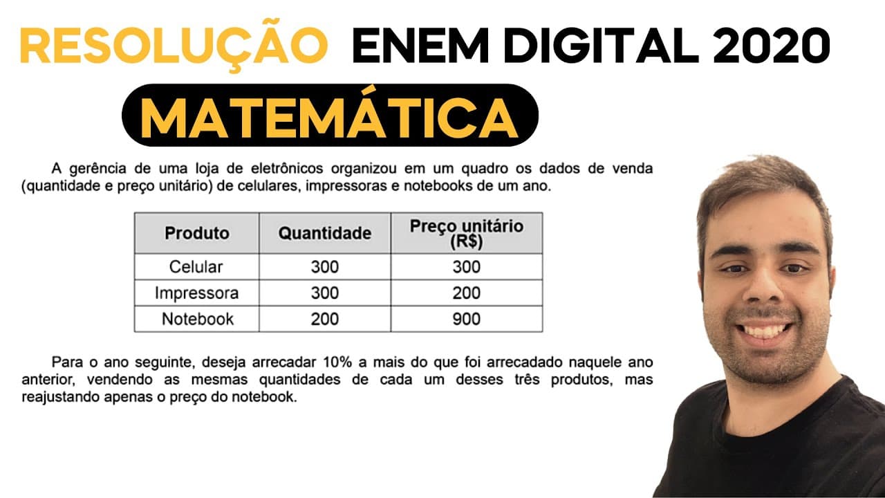 Thumbnail: ENEM DIGITAL 2020 - A gerência de uma loja de eletrônicos organizou em um quadro os dados de venda