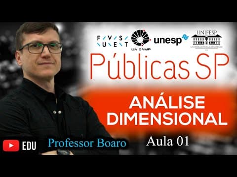 Thumbnail da aula: ANALISE DIMENSIONAL  - FÍSICA - FUVEST, UNESP e UNICAMP - EXERCÍCIOS RESOLVIDOS - AULA 1
