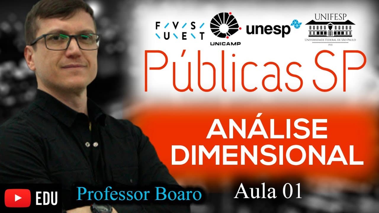 Thumbnail: ANALISE DIMENSIONAL  - FÍSICA - FUVEST, UNESP e UNICAMP - EXERCÍCIOS RESOLVIDOS - AULA 1
