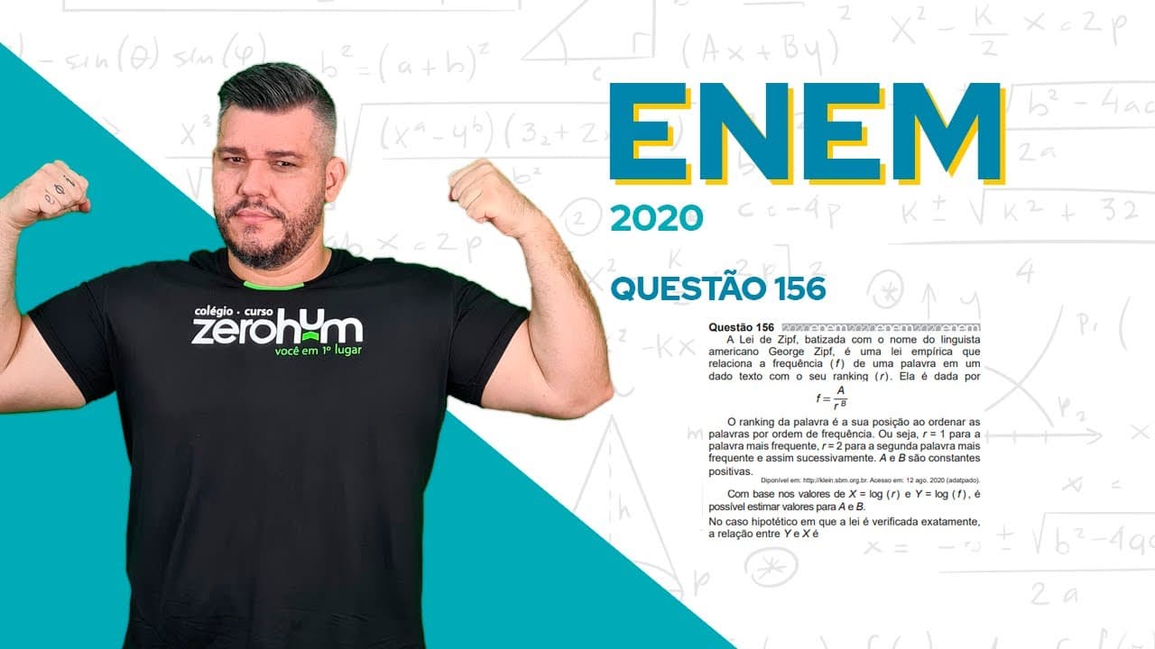 Thumbnail: ✅ QUESTÃO 156 - ENEM 2020 Matemática: A Lei de Zipf, batizada com o nome do linguista americano