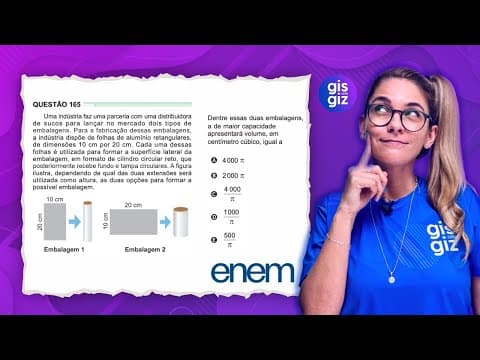 Thumbnail da aula: ENEM - VOLUME DE UM CILINDRO - QUESTÃO 165 DA PROVA VERDE