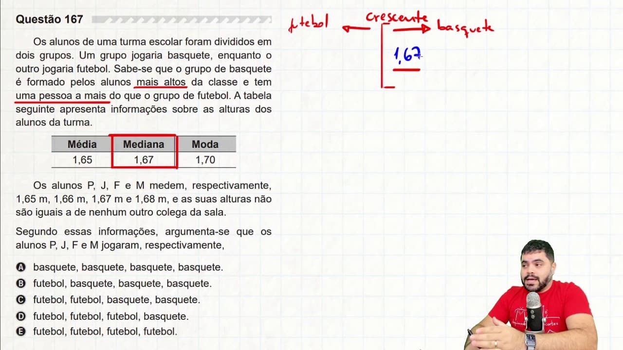 Thumbnail: 🔥 Questão sobre MÉDIA, MODA E MEDIANA (Estatística) 167 ENEM 2019 | Os alunos de uma turma escolar