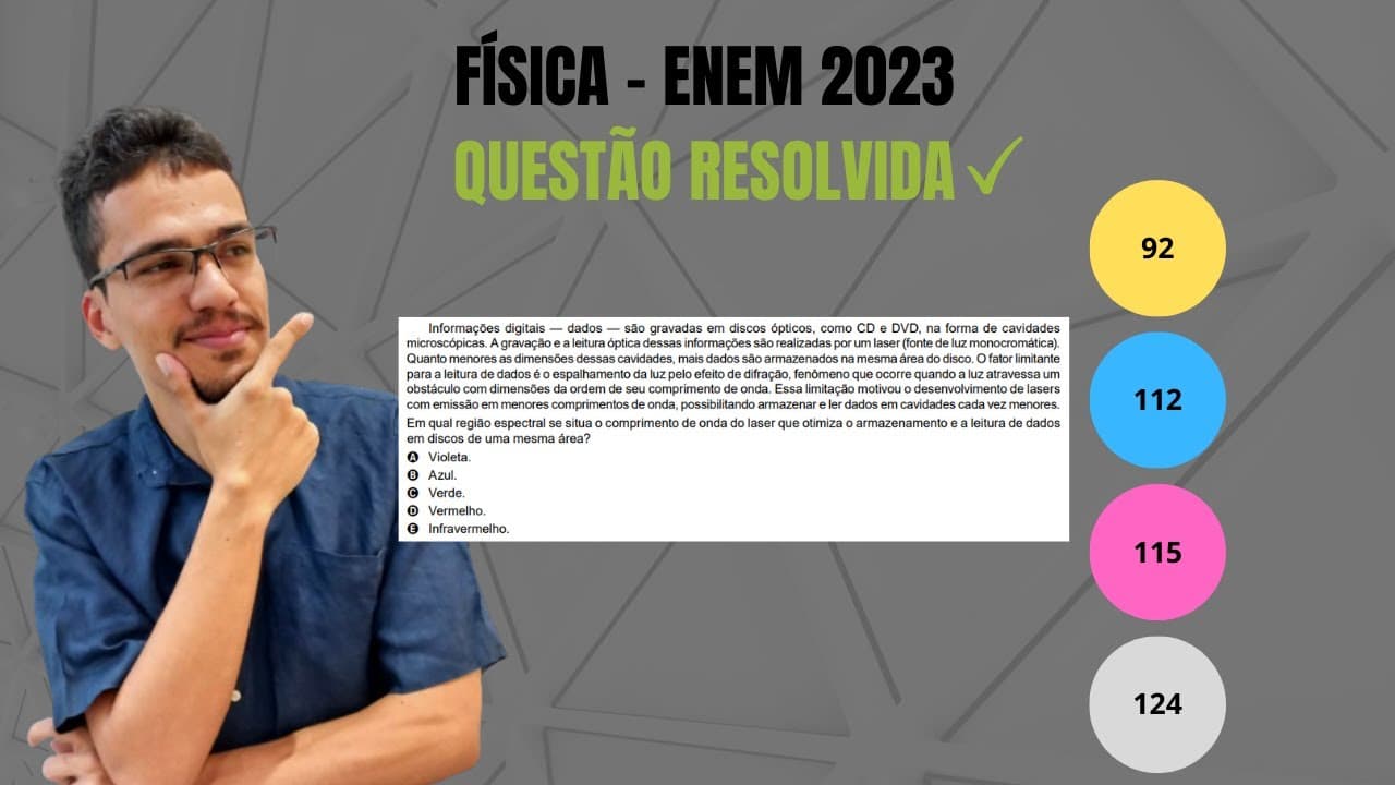 Thumbnail: ENEM 2023 FÍSICA - Informações digitais — dados — são gravadas em discos ópticos, como CD e DVD