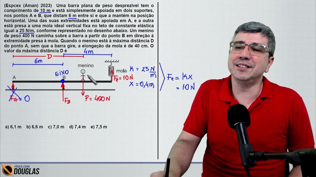 Thumbnail: (Espcex (Aman) 2023) Uma barra plana de peso desprezível tem o comprimento de 10 m e está